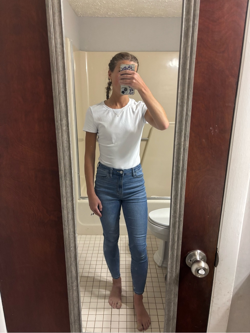 American Eagle Outfitters Mid/High-Rise Skinny Jeans in Light Blue Denim